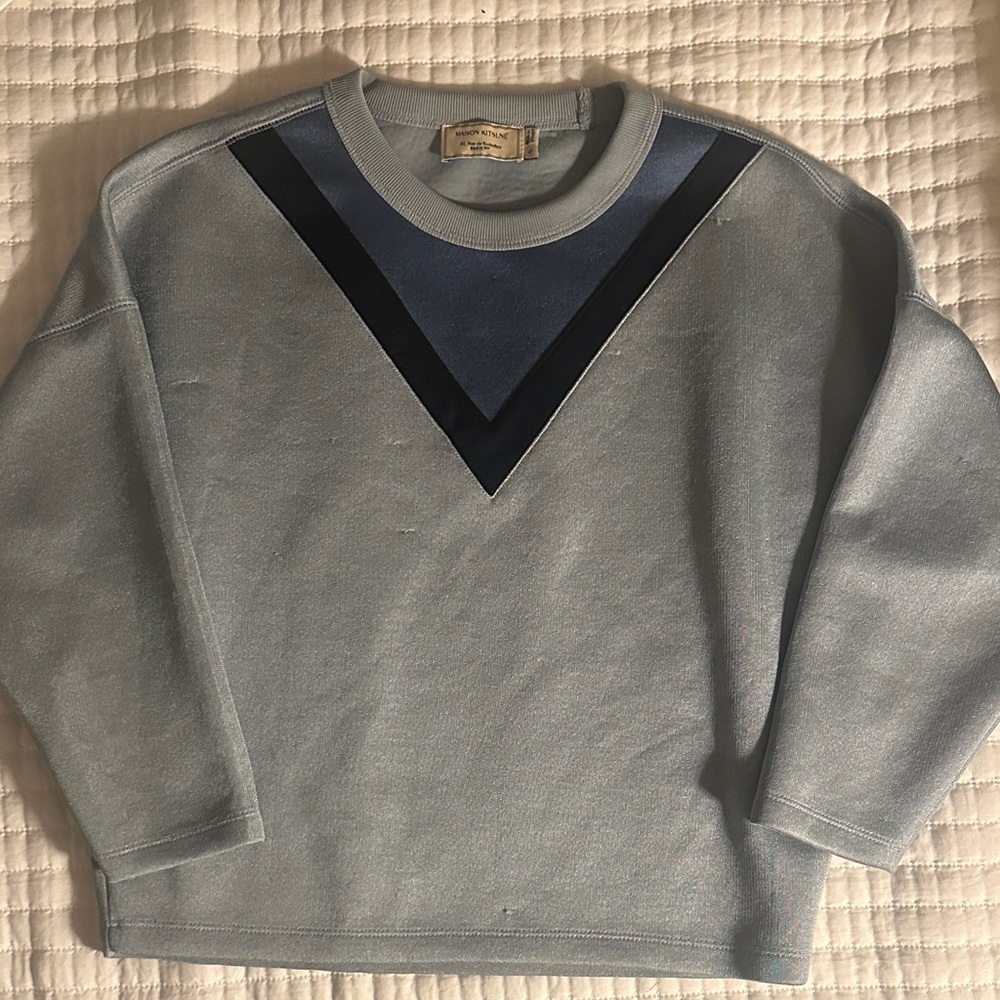 MAISON KITSUNE Light Blue Crewneck Sweater with Dark Blue V-Pattern